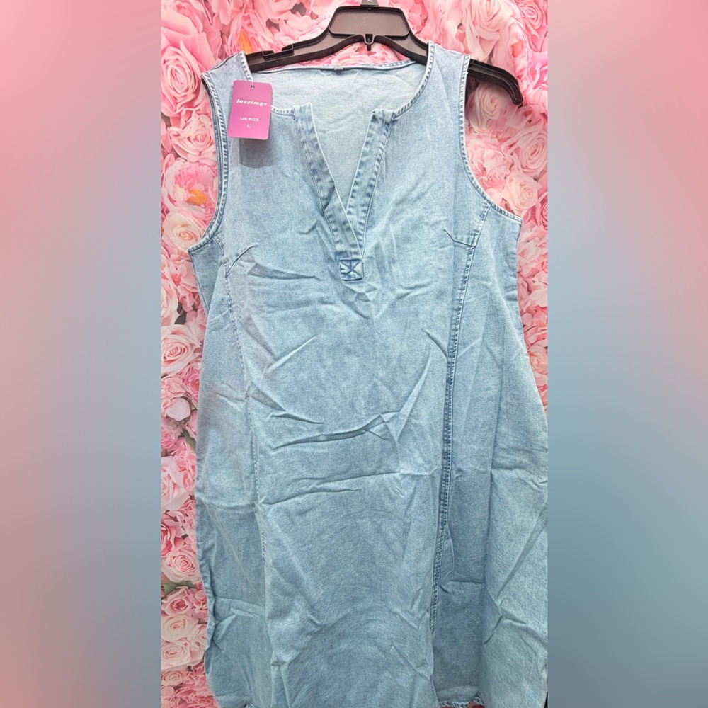 #38. Sleeveless Denim Midi Dress Jean Jumper A Line Tunic Sundress Western Long - Picture 5 of 9